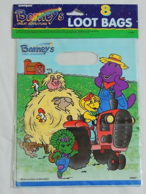 NEW  ~ BARNEY~     8-  PLASTIC LOOT BAGS- 9'' X 7 1/4''-  PARTY SUPPLIES