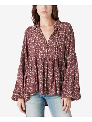 

LUCKY BRAND Женский коричневый топ свободного кроя с длинными рукавами и застежкой на пуговицах спереди