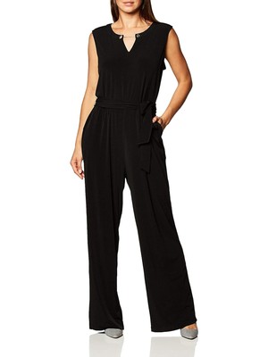 

CALVIN KLEIN Женский черный эластичный вечерний комбинезон с завязками и широкими штанинами