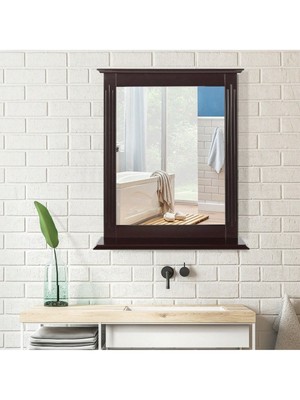 Bathroom Wall-Mounted Multipurpose Vanity Mirror With Shelf Brown