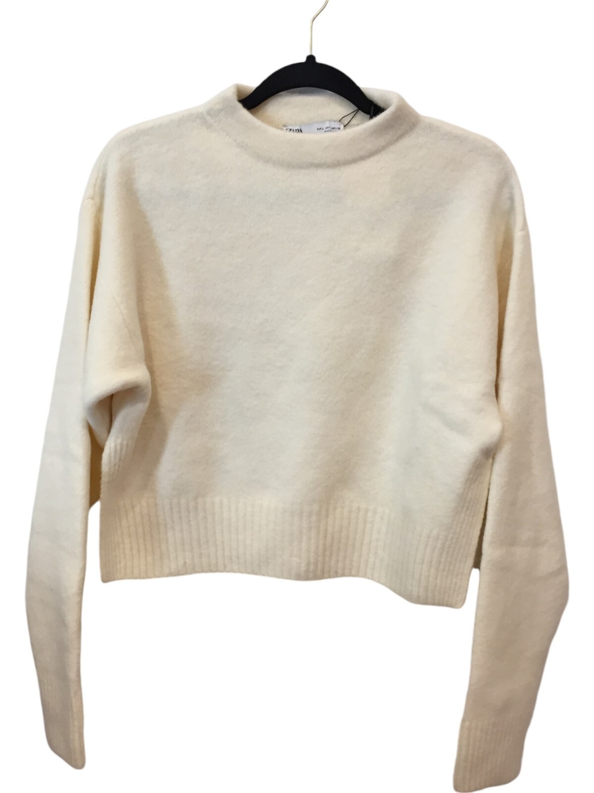 Zara Womens Sweater L Cream Soft Knit Cropped Pullover Cozy