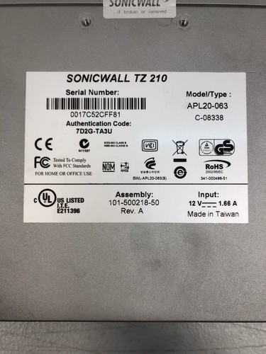 SonicWALL TZ 210 UTM Firewall Security Appliance 2x USB 7x RJ45 w/ Power Supply