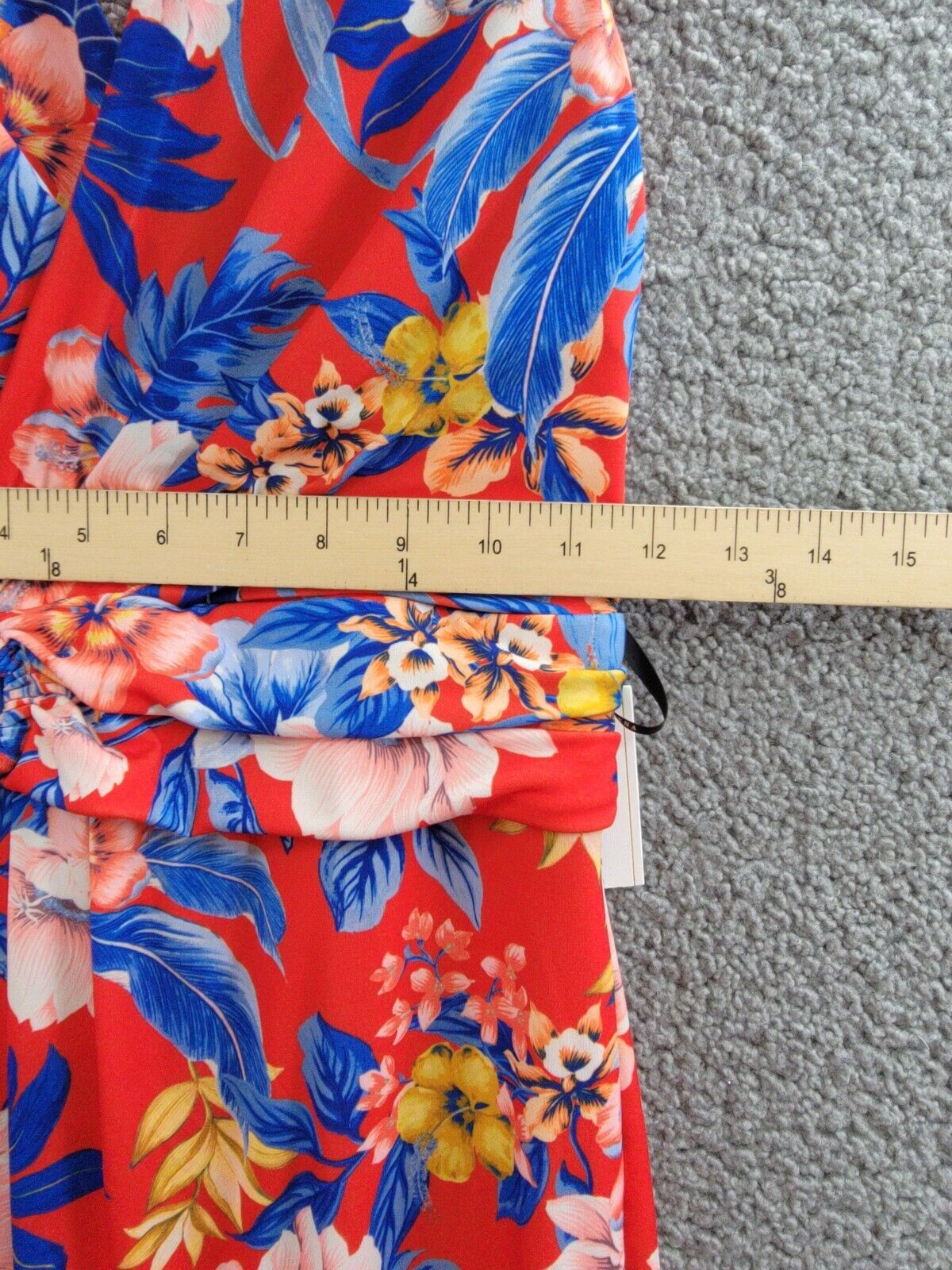 Siena Floral Side-Ruched Sleeveless Midi Dress Women's 2 Red Multi Back Zipped - Picture 6 of 15