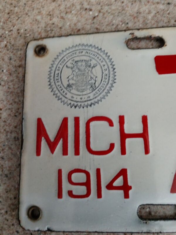 Rare 1914 Michigan Porcelain License Plate Mich MI car tag vehicle **Minty Clean
