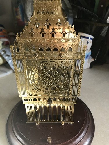 VTG Hermle Big Ben Franklin Mint Brass Skeleton Domed Glass Shelf Mantle Clock