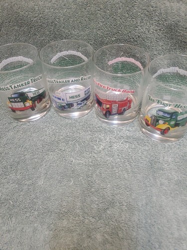 Vintage 1996 Hess First Toy Fire Tanker Truck Glasses Vintage 1996 Hess First Toy Fire Tanker Truck Glasses