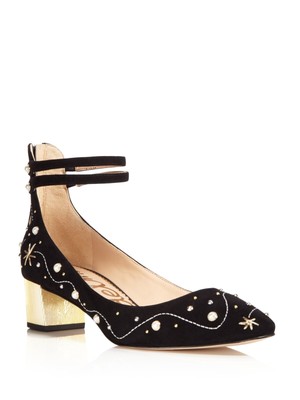 

SAM EDELMAN Женские черные кожаные туфли Lucien с острым носком на блочном каблуке, 7,5 м, Черный, F1977L3