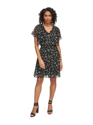 DKNY Womens Black Lined Waist Pullover Flutter Sleeve Fit + Flare Dress 8