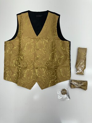 Gusleson Gold Black 4 Piece Suit Vest Set Mens Size Medium