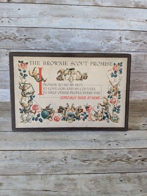 Vintage Girl Scout Brownie Promise Plaque Features Pixie Brownie Elves 