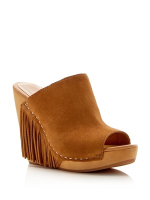 

Женские коричневые кожаные шлепанцы на танкетке Cai на платформе 1 дюйм DOLCE VITA с бахромой, Коричневый, CAI