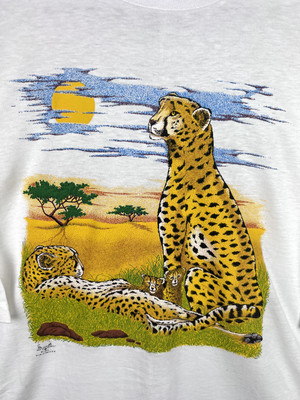 Vintage Cheetah T-Shirt Mens XL Nature White Africa Savanna Short Hills Tee New