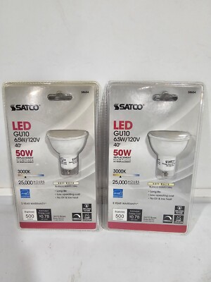 (2) SATCO S8604 LED 6.5 Watt GU10 Base MR16 Beam Angle Spot Lightning 120V