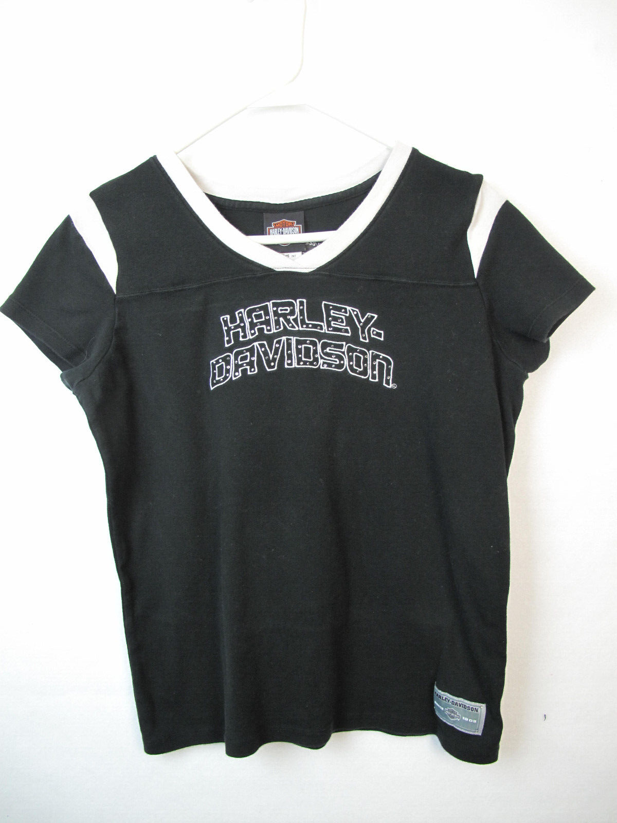 Harley Davidson Embroidered Black/white T Shirt Size XL Harley Davidson Embroidered Black/white T Shirt Size XL