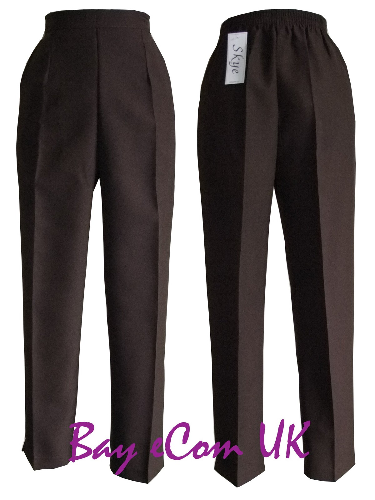 New Women’s Ladies Half Elastic Straight Leg Trousers Pants UK Size 12