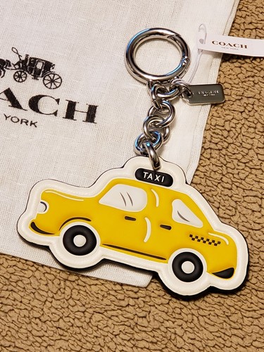 NYC Coach Leather Yellow Taxi Cab Keyring KEY CHAIN Charm