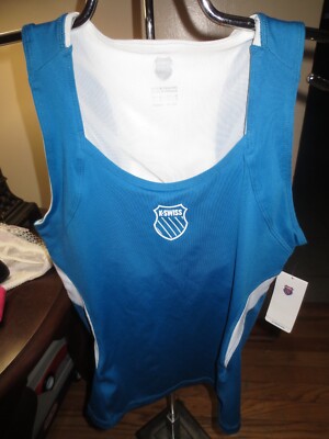 Women's K-Swiss K-Wick Dri Blue /White Trim Built in bra Liner Tank Top S NWT
