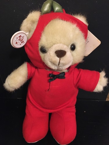 Russ Teddy Bear Plush in devil costume, Halloween Berrie Bear for Oct Vintage