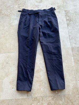 SUITSUPPLY Braddon Men Trousers Dark Blue Slim Wool Double Pleat Turn-Up 30