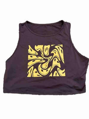 WOMEN TEEN JUNIOR PLUS 2XL CROP TANK SMILEY FACES 95% POLYESTER TOP SHIRT