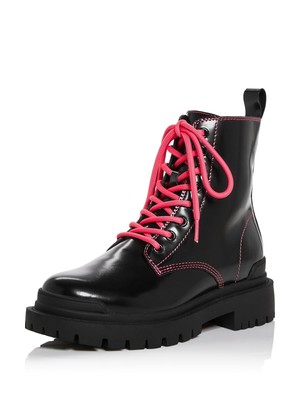 Женские армейские ботинки AQUA Womens Black Pull Tab Quinn с круглым носком и блочным каблуком из кожи 7 М
