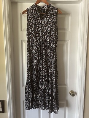 CHAPS Floral Maxi Dress V Neck Spring Stretch Waist Large