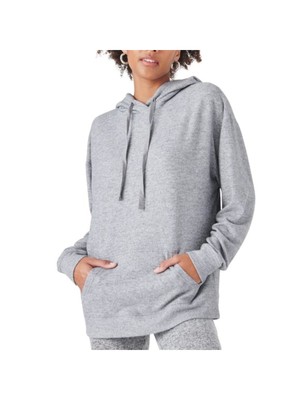 

LUCKY BRAND Женская серая мягкая толстовка с капюшоном и шнурком в рубчик, топ, Серый