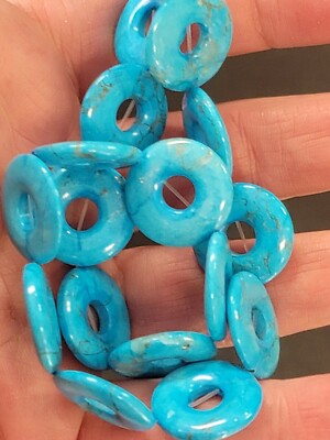 BEST Color Turquoise Blue Howlite Donut Beads 18 MM 2 Hole Drilled 16 Inch Stran