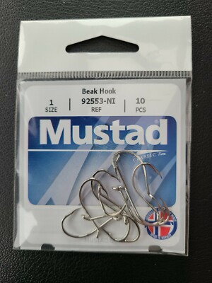 Mustad Classic Beak Hook Size 1 Barbed Forged 1X (10 pack) 92553-NI-1-10