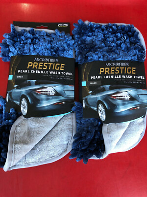 2 VIKING MICROFIBER PRESTIGE PEARL CHENILLE CAR WASH TOWELS 12'' x 12'' LINT FREE