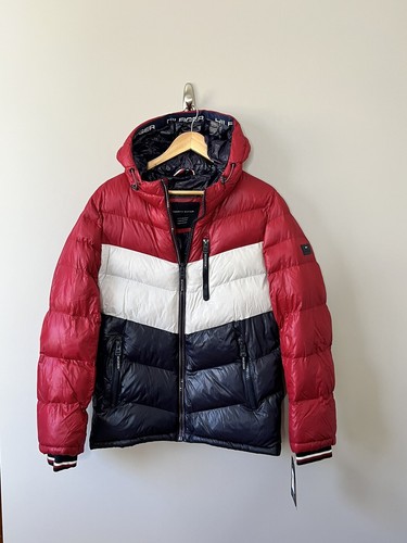 Tommy Hilfiger Mens Jacket Puffer Chevron  Red White Blue Small USA NEW