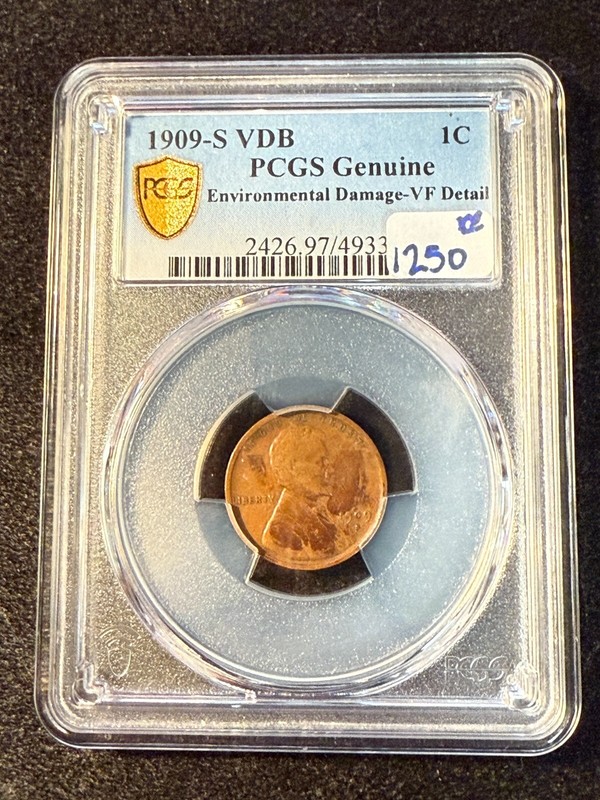 1909 S VDB LINCOLN WHEAT CENT PCGS GENUINE ENVIRONMENTAL DAMAGE