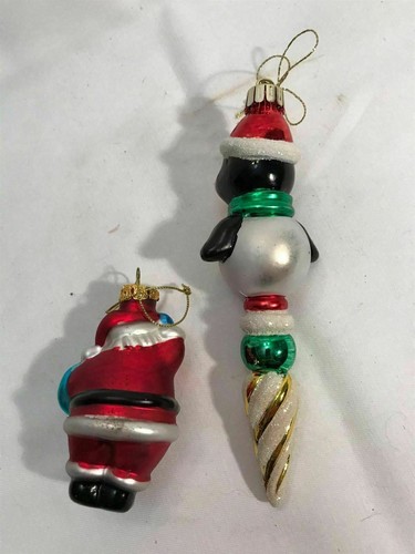 LOT OF 2 Mercury Glass Christmas TREE Ornament Santa Claus PENGUIN