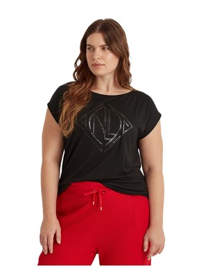 

LAUREN RALPH LAUREN Женская черная футболка с круглым вырезом и логотипом Plus, Черный