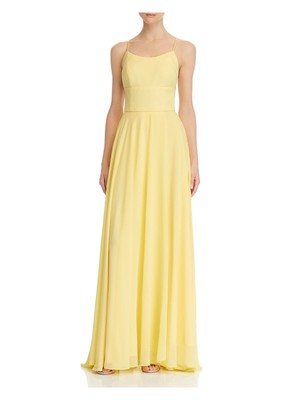 Вечернее платье AQUA Womens Yellow на тонких бретельках + расклешенный крой Размер: 4