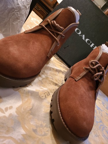 Pre-owned Coach $450  Men Suede Leather Shoes Boots 11 D Brown Limited Edition
