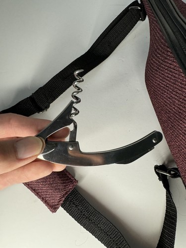 Wine Bottle Carrier Tote CADDY O Shoulder Strap Zipper Cork Screw Burgundy Black