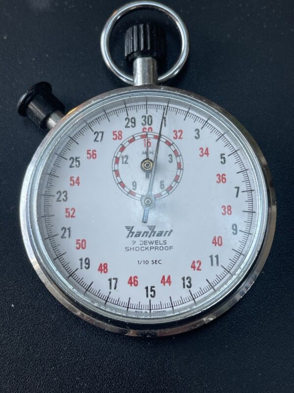 Hanhart Premier 7 Jewels 1/10 Sec Mechanical Vintage Wind Up Stopwatch NO CRACKS