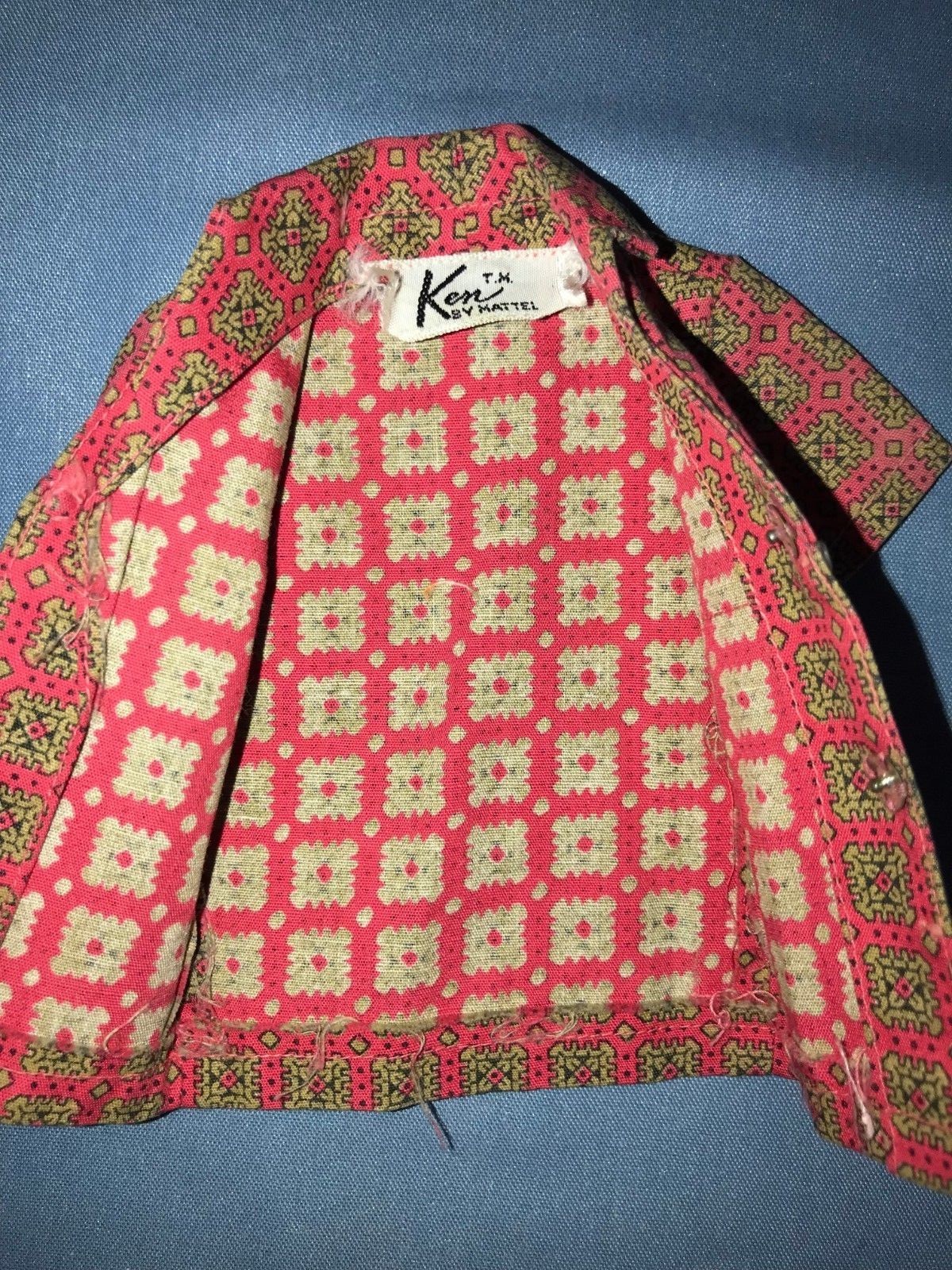 1962 Barbie Ken Doll Sport Shirt Pattern Print Red Green Fashion Pak TAG #892