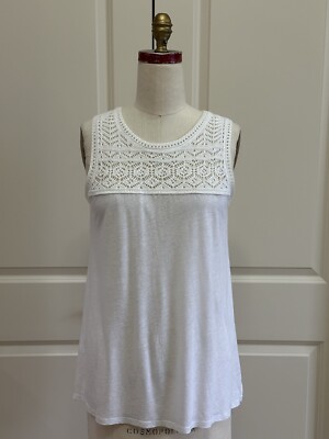NWOT ANN TAYLOR LOFT LACE YOKE SLEEVELESS TANK TOP BLOUSE SIZE SMALL WHITE
