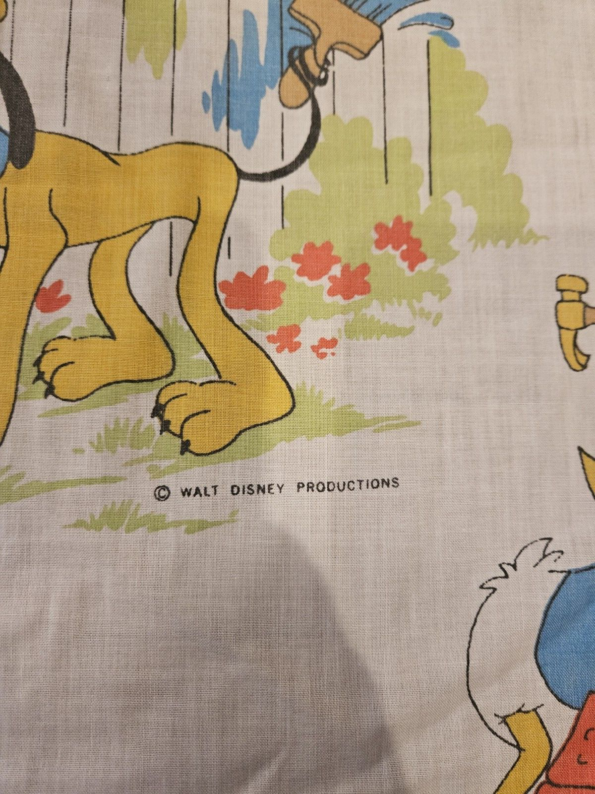 Vintage DISNEY MICKEY & Friends Chores FULL Muslin Flat and Fitted Sheet Fabric