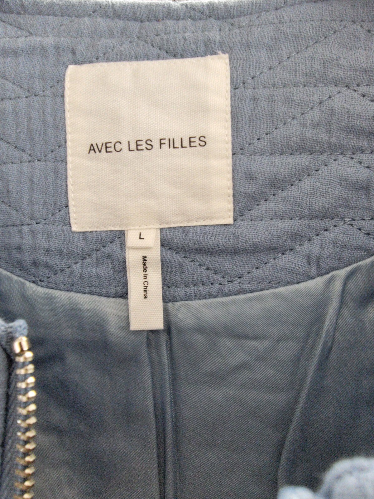 Avec Les Filles Quilted Puff-Shoulder Zip-Front Jacket Women's L Dusty Blue L/S - Picture 6 of 15