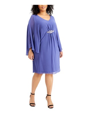 CONNECTED APPAREL Womens Purple Shirred Cape-sleeve Sheath Dress Plus 20W