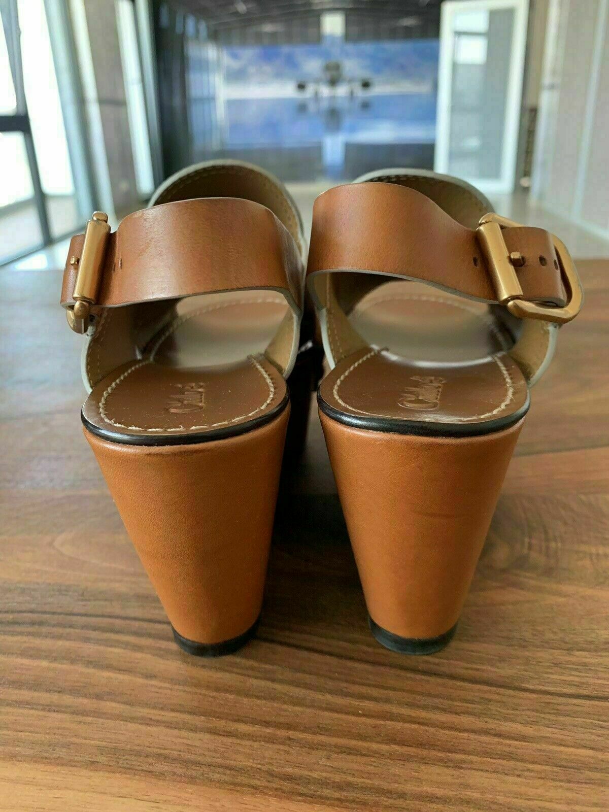 Pre-owned Chloé Chloe Mischa Platform Wedges Shoes Sandals Mules Shoes Pumps Heels 38 In Brown