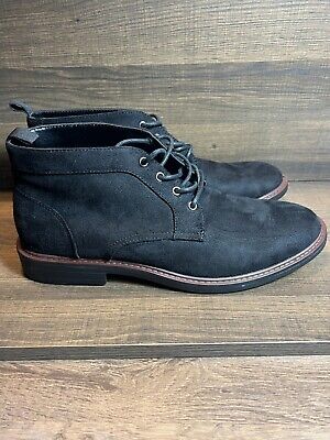 NWB Alfani Men's Aiden Faux-Leather Lace-Up Chukka Boots Black 11M