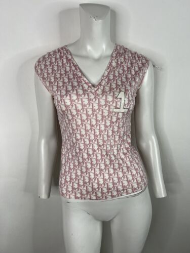 Vtg CHRISTIAN DIOR BY JOHN GALLIANO PINK MONOGRAM TOP FR40 Vtg CHRISTIAN DIOR BY JOHN GALLIANO PINK MONOGRAM TOP FR40