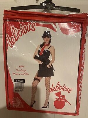 New Speakeasy Sexy Gangster Costume Adult Size M/L Corset Skirt Collar W/ Tie