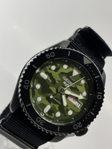 SEIKO SEIKO 5 SPORTS SRPJ37 ALL BLACK CAMOUFLAGE DIAL NYLON STRAP JAPAN