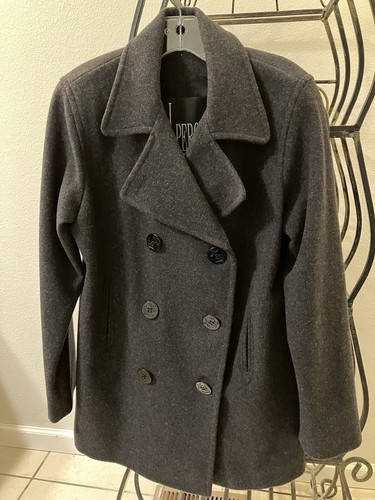 VINTAGE J Percy Pea Coat Womens Size 2 Gray 100% Merino Wool
