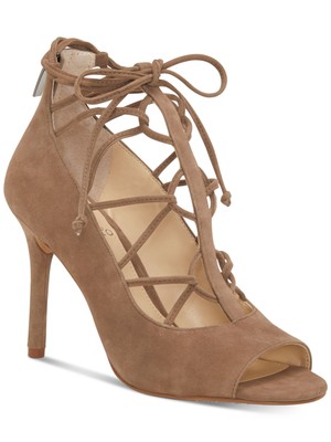 

Женские бежевые кожаные туфли-лодочки VINCE CAMUTO с кружевом в клетку и шпильками с открытым носком на шпильке 11 м, Бежевый, VC-CHENNAN